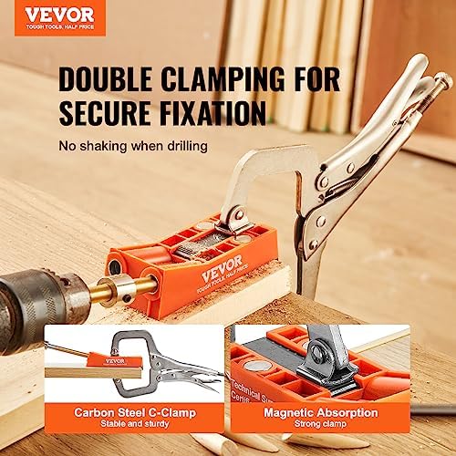VEVOR - Mini Jig Pocket Hole System pour Projets de Charpente DIY, Clé Flle de 9", Drillette Étape Included