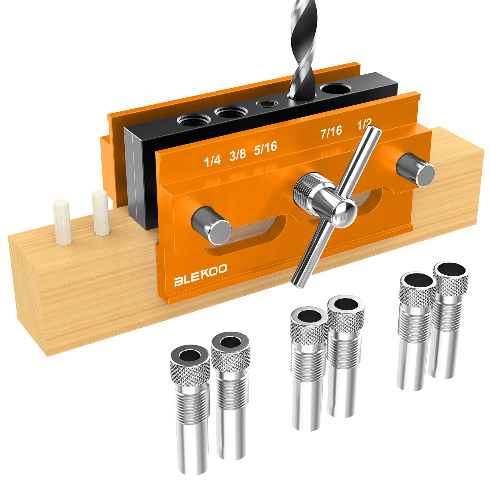 Blekoo Self Centering Doweling Jig Kit (Oranja)  
Drill Jig for Straight Holes Compatible with Biscuit Joiner Set (Argen